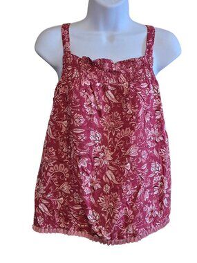 Floral Print Smocked Tank Top With Fringe Trim cottagecore beach boho